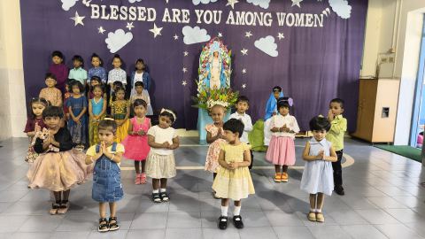 Gathered before the feast day tableau