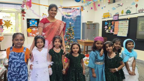 A classroom decorated for the season